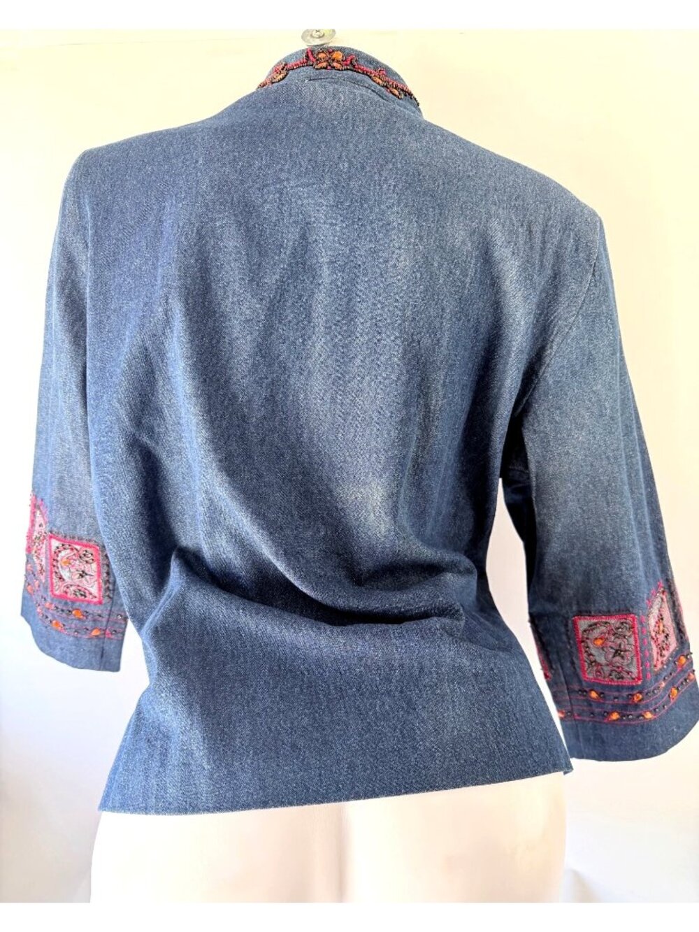 Drapers & Damons Cotton Denim Zippered Embroidered Blazer Womens Petite Medium - Picture 2 of 15
